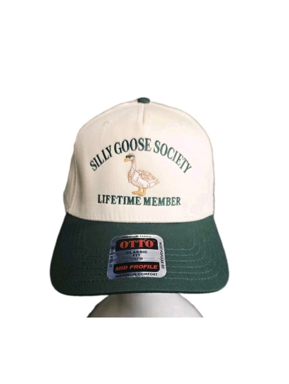 OTTO Silly Goose Society Hat Lifetime Member Vintage Snapback Cap Green Tan NWT